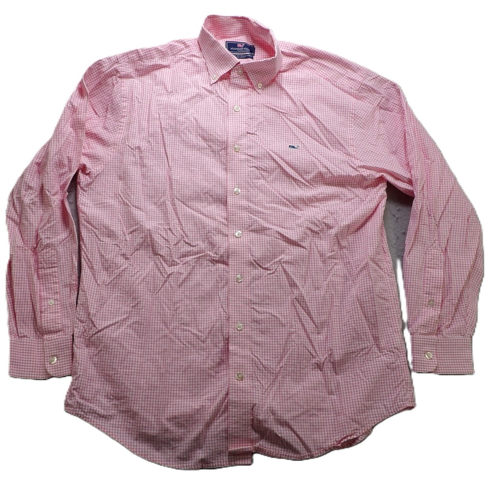 Vineyard Vines Classic Fit Shirt Men Large Pink Check Long Sleeve LS Button Down